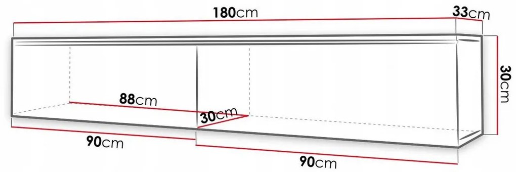 WILLA D TV-szekrény LED-világítással 180 cm - wotan tölgy / fényes fekete