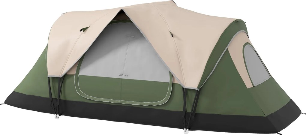 Outsunny Családi Kempingtábor 6-8 Főre, Összecsukható Kempingtábor 2 Szobával és Vízálló Hordtáskával Túrázáshoz 450x215x180 cm Olíva Zöld és Világosb