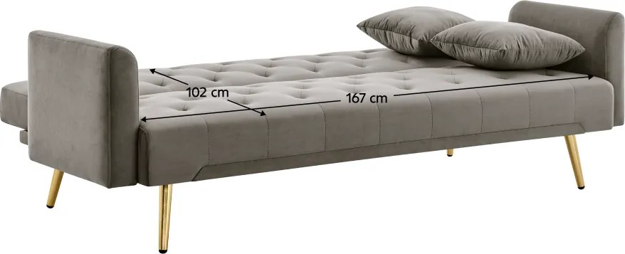 Kihúzható kanapé, szürkésbarna Taupe/gold króm-arany, ALISIA