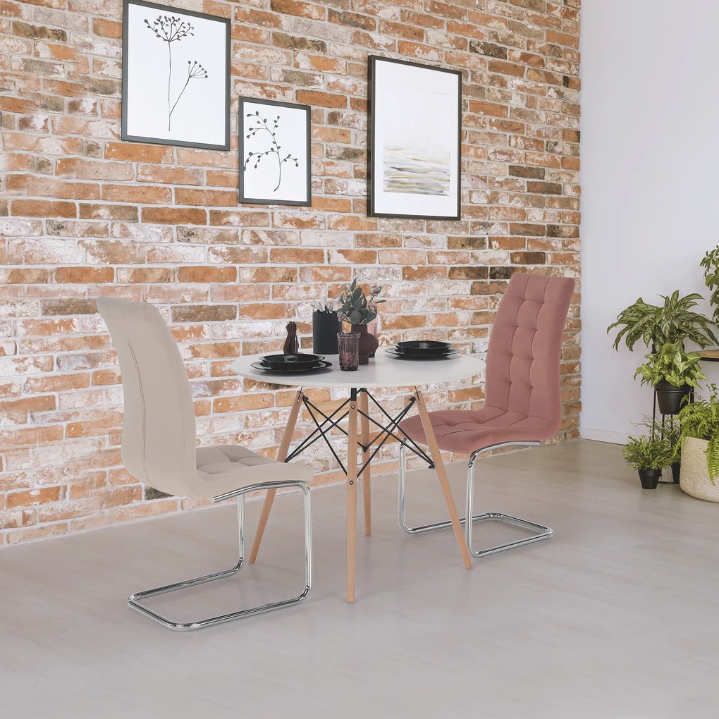 Étkezőasztal, fehér/bükk, átmérő 90 cm, GAMIN 2 NEW 90
