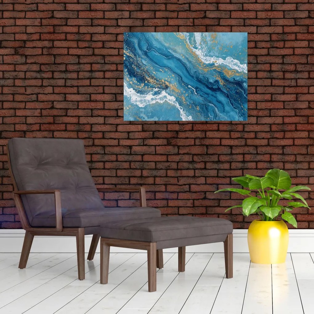 Üveg kép - Világoskék márvány arannyal II. (70x50 cm)