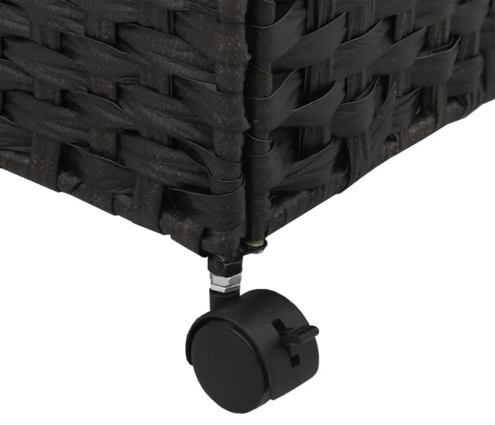 fekete rattan szennyeskosár kerekekkel 60x35x60,5 cm