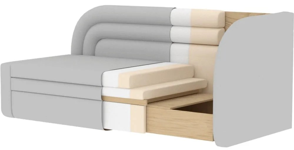 Bézs bársony kinyitható-tárolóhelyes kanapé jobb oldali 223 cm Fabillo – ELTAP