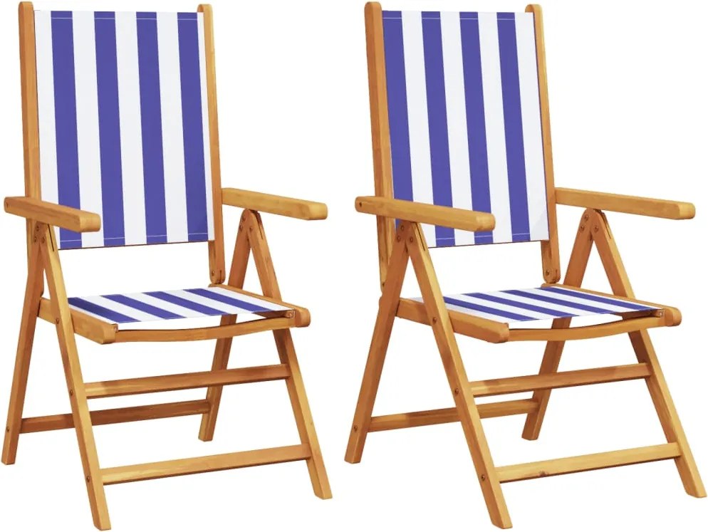 vidaXL 2 db kék és fehér tömör akácfa és szövet kerti szék