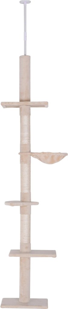 PawHut Állítható Macska Fa, Belmagasságú, Sisal Oszlopokkal, Megerősített Macska Mászófa, Bézs, 40 x 34 x 230-260 cm | Aosom