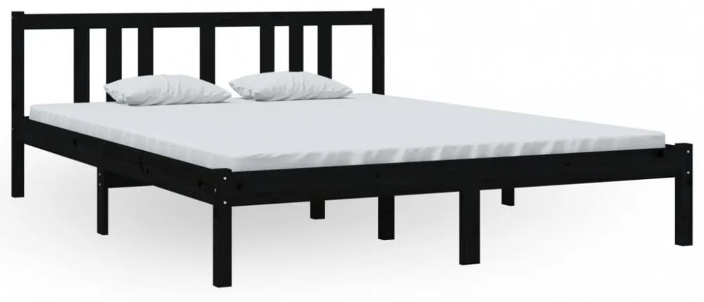 King Size fekete tömör fa ágykeret 150 x 200 cm