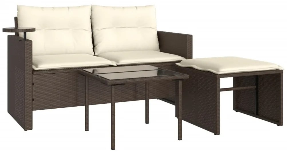 3 részes barna polyrattan kerti ülőgarnitúra párnával