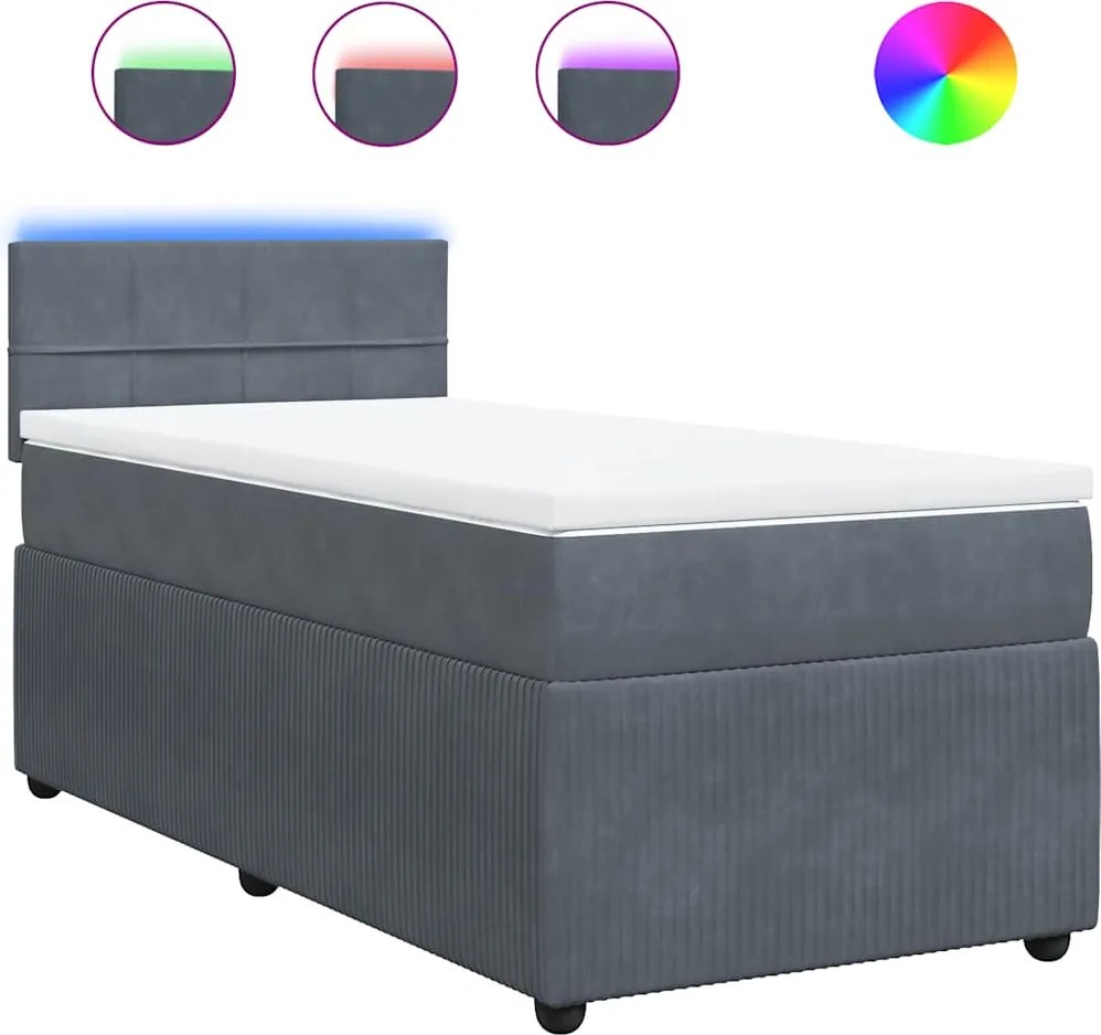 vidaXL sötétszürke bársony rugós ágy matraccal 90 x 200 cm