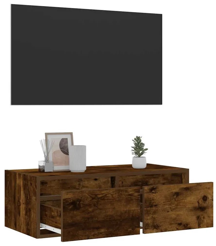 TV szekrény LED világítással füstölt tölgy 75x35,5x25 cm