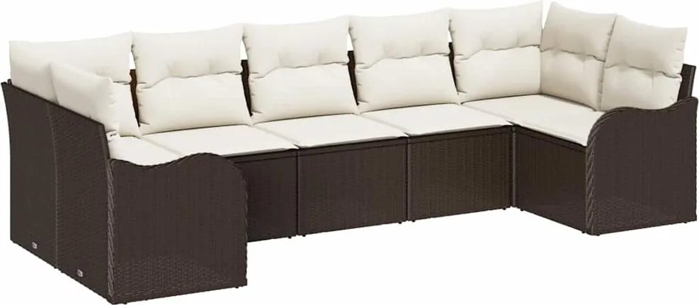 vidaXL Kerti Kanapé Szett párnával 7 pcs Barna és fehér Poli rattan