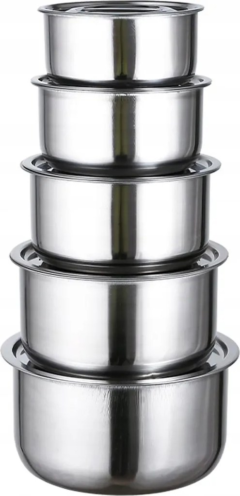 5 db-os rozsdamentes acél tál szett fedéllel Konyhai tál szett 16-24cm