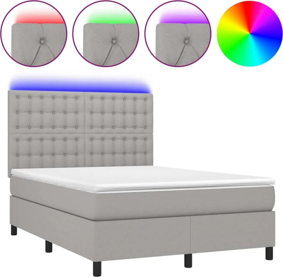 vidaXL világosszürke szövet rugós és LED-es ágy matraccal 140x200 cm