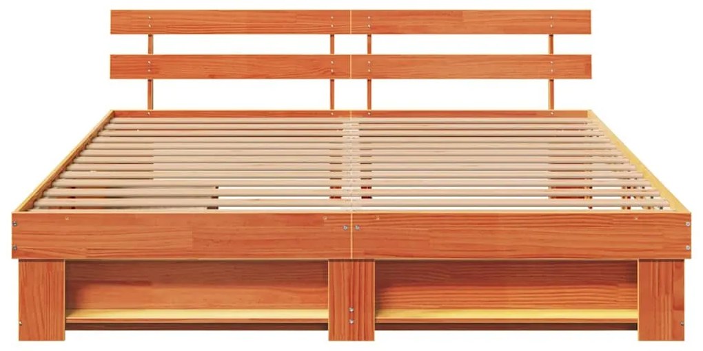 Ágykeret fejtámlával Viaszbarna 200 x 200 cm Tömör fenyőfa