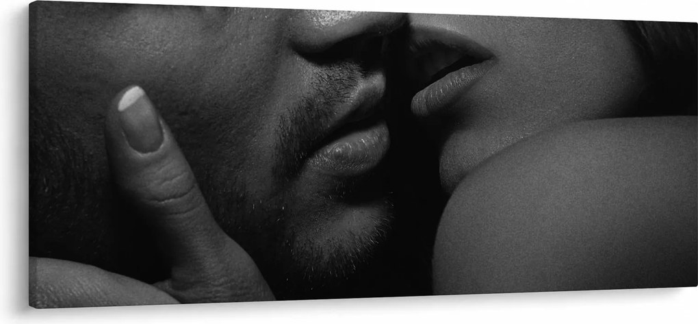 Kép - Csók, fekete-fehér fotó (120x50 cm)