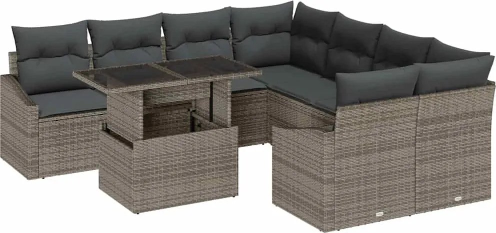 vidaXL Kerti Kanapé Szett párnával 9 pcs Szürke polirattan
