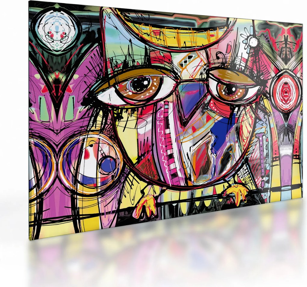 Kép - utca, művészet - bagoly (üvegen) (70x50 cm)