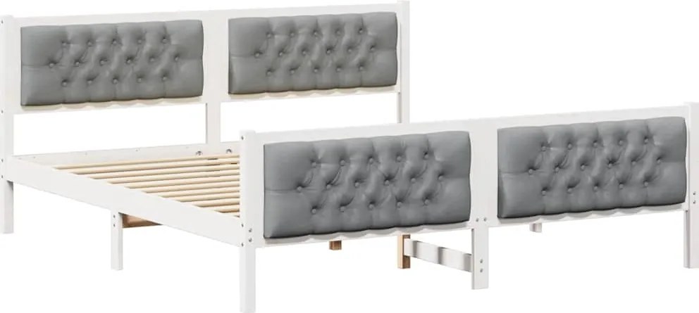 vidaXL Ágykeret fejtámlával Világosszürke 160 x 200 cm Tömör fenyőfa