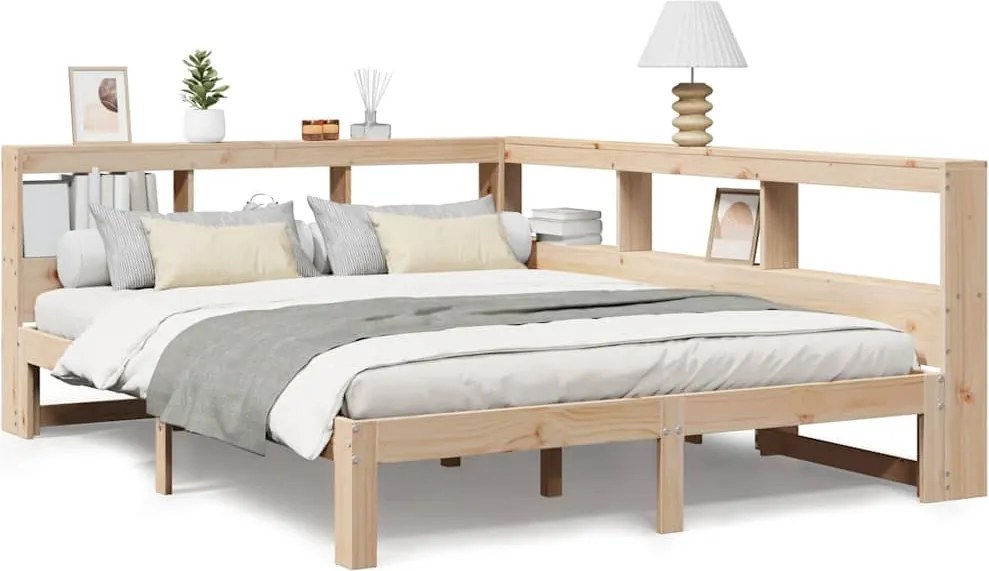 vidaXL tömör fenyőfa könyvespolcos ágy matrac nélkül 160 x 200 cm