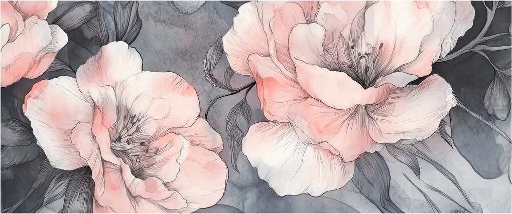 Kép - Virágok vázlata (120x50 cm)