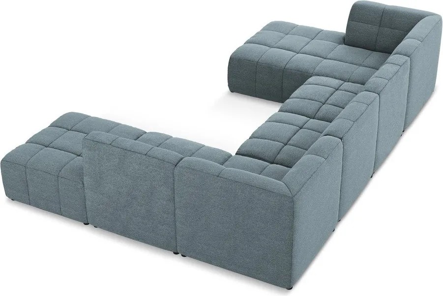 Kék buklé sarokkanapé (U alakú) Aloha – Makamii