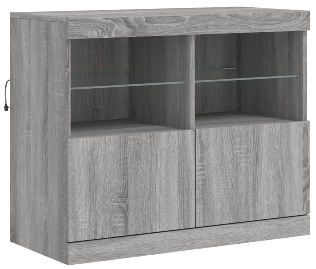 szürke sonoma színű tálalószekrény LED-ekkel 81 x 37 x 67 cm