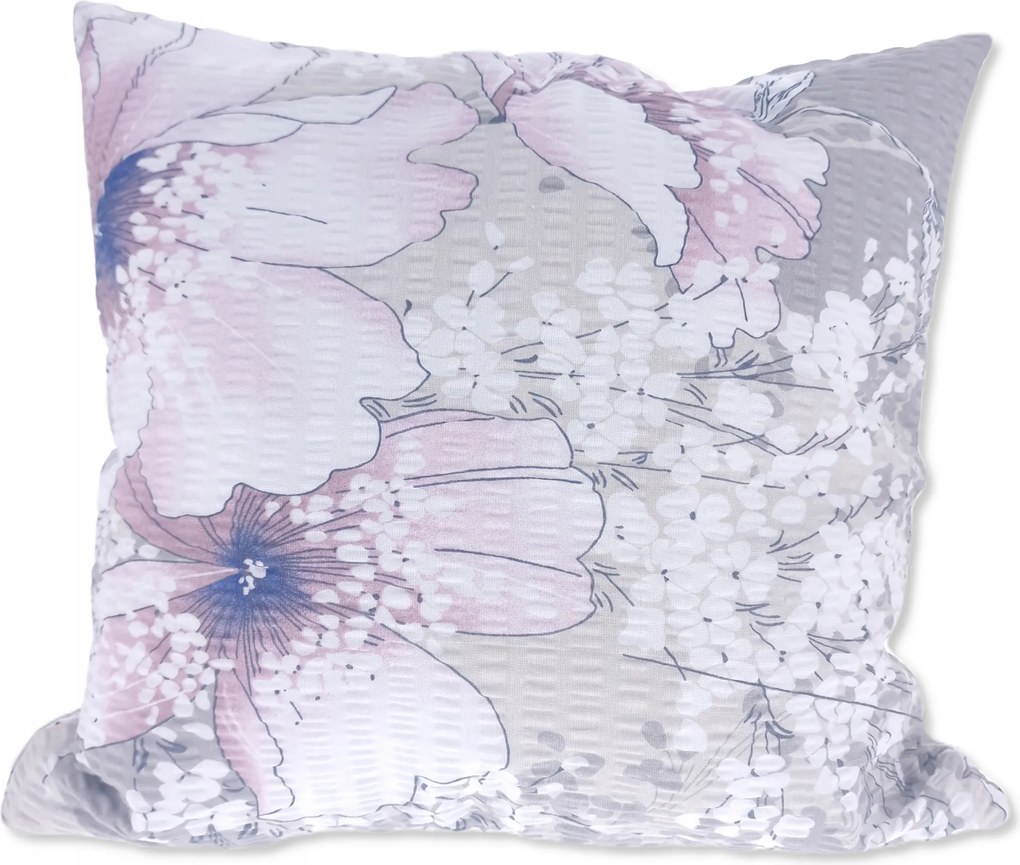 Fakéreg párnahuzat 50x60 szürke nagy rózsaszín rajzolt virágok