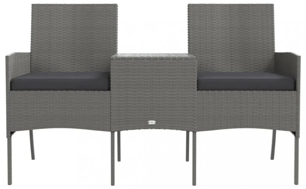 kétszemélyes antracitszürke polyrattan kanapé teázóasztallal