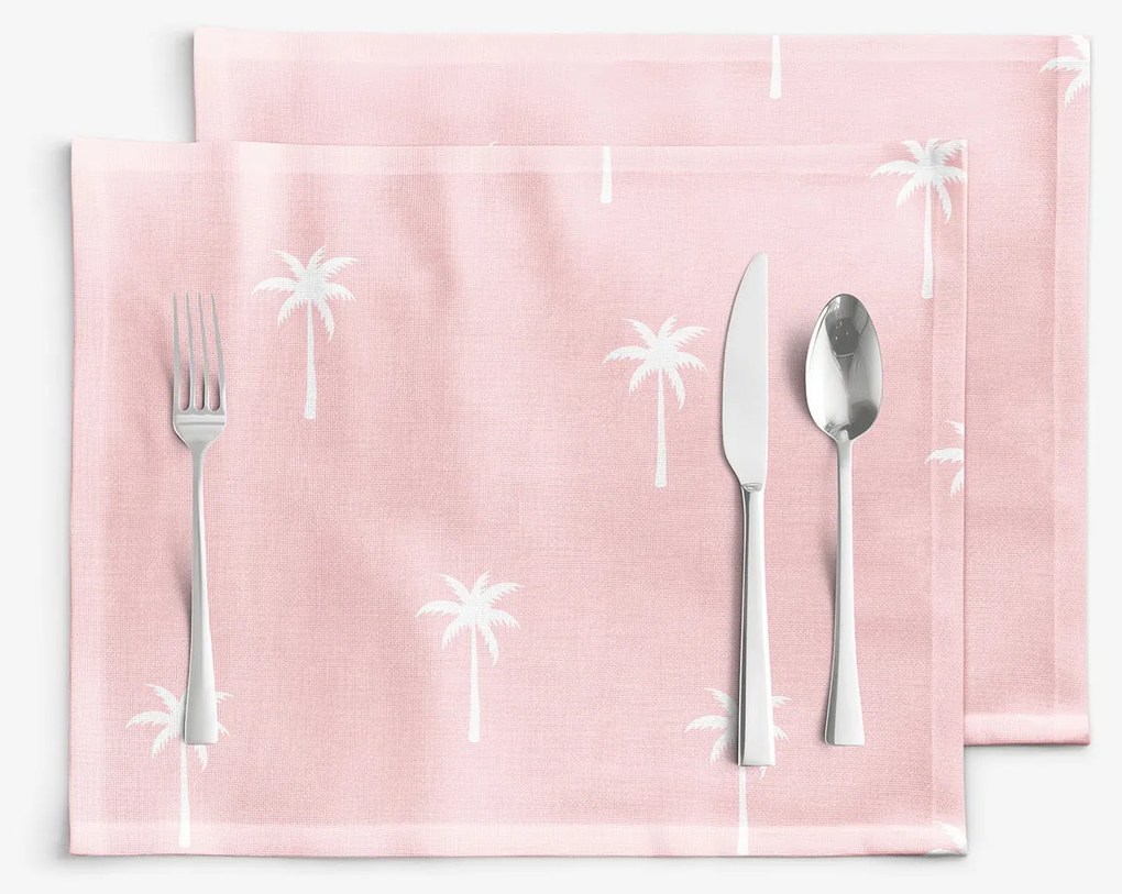 Goldea pamut reggeliző alátét - pálmák pasztell rózsaszín alapon - 2db 30 x 40 cm