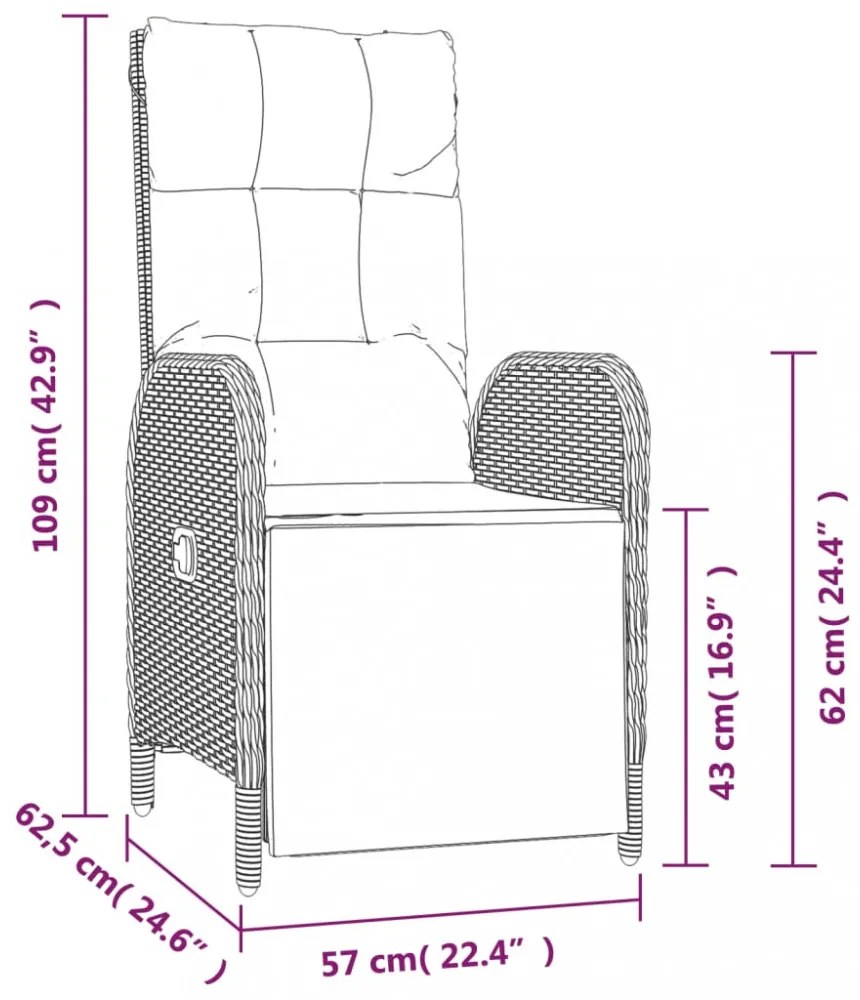 2 db szürke polyrattan dönthető kültéri szék párnával