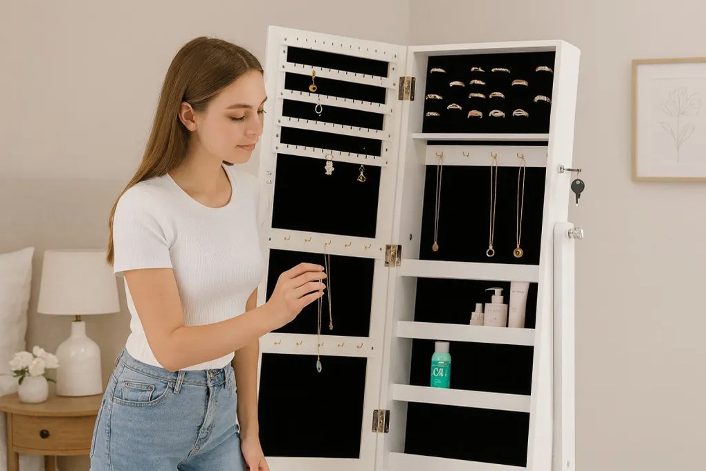 Ékszertartó szekrény tükörrel 34 x 35,5 x 120 cm