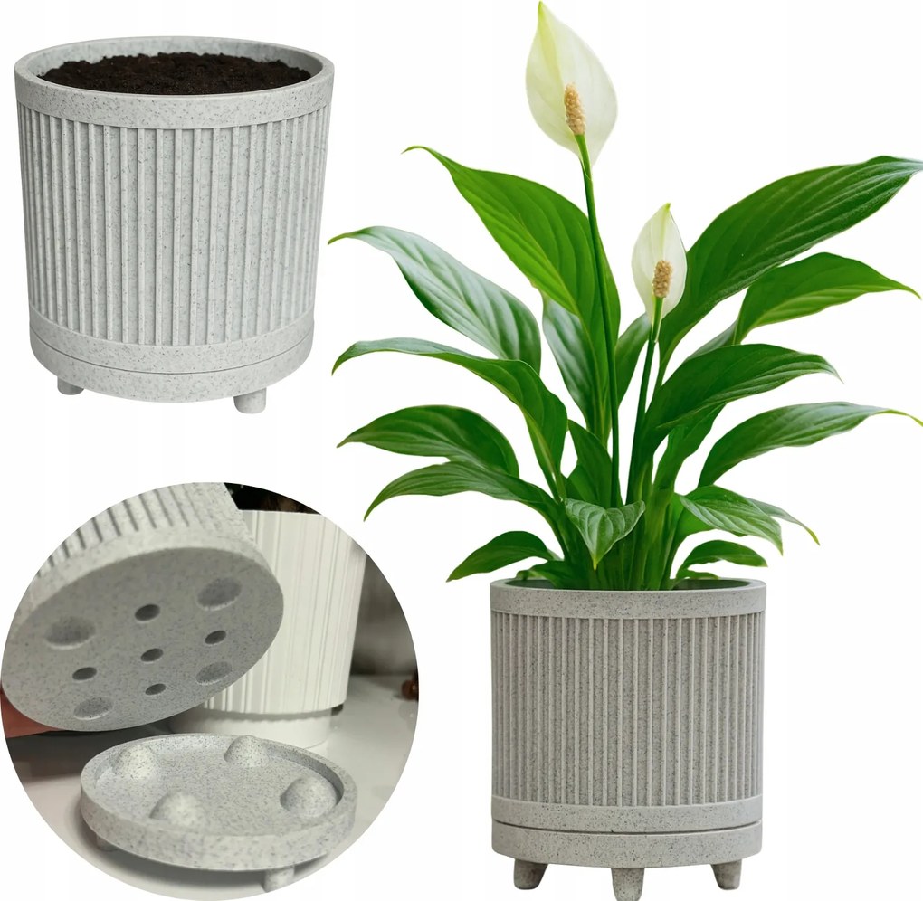 Virágtartó kaspó geometrikus fedél vízállvánnyal és márvány lábakkal