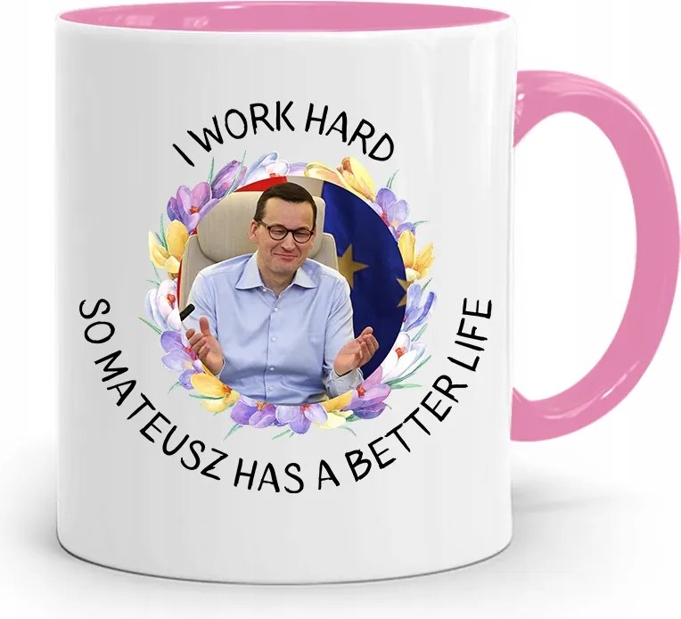 Rózsaszín Politikai Bögre Mateusz Morawiecki Miniszterelnök fényképes nyomtatással