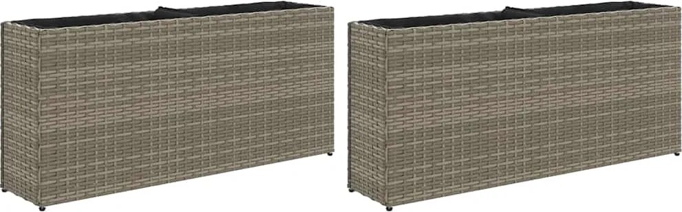 vidaXL 2 db szürke polyrattan kerti ültetőláda 2 cseréppel 90x20x40 cm