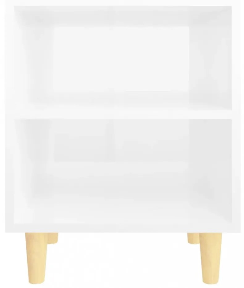 2 db magasfényű fehér éjjeliszekrény fa lábakkal 40x30x50 cm