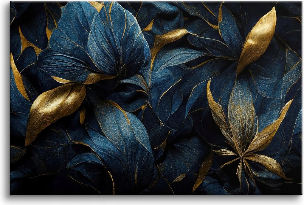 Vászonkép falikép nappaliba virágok levelek arany 80x120cm