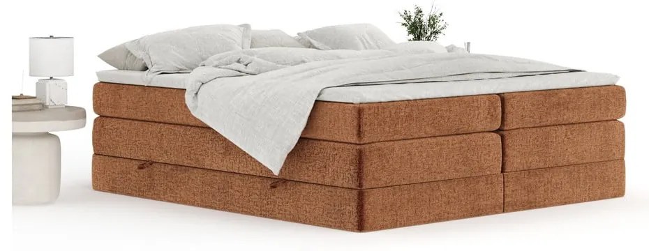 Narancssárga ágyneműtartós boxspring ágy ágytámla nélkül 140x200 cm Juniper – Maison de Rêve