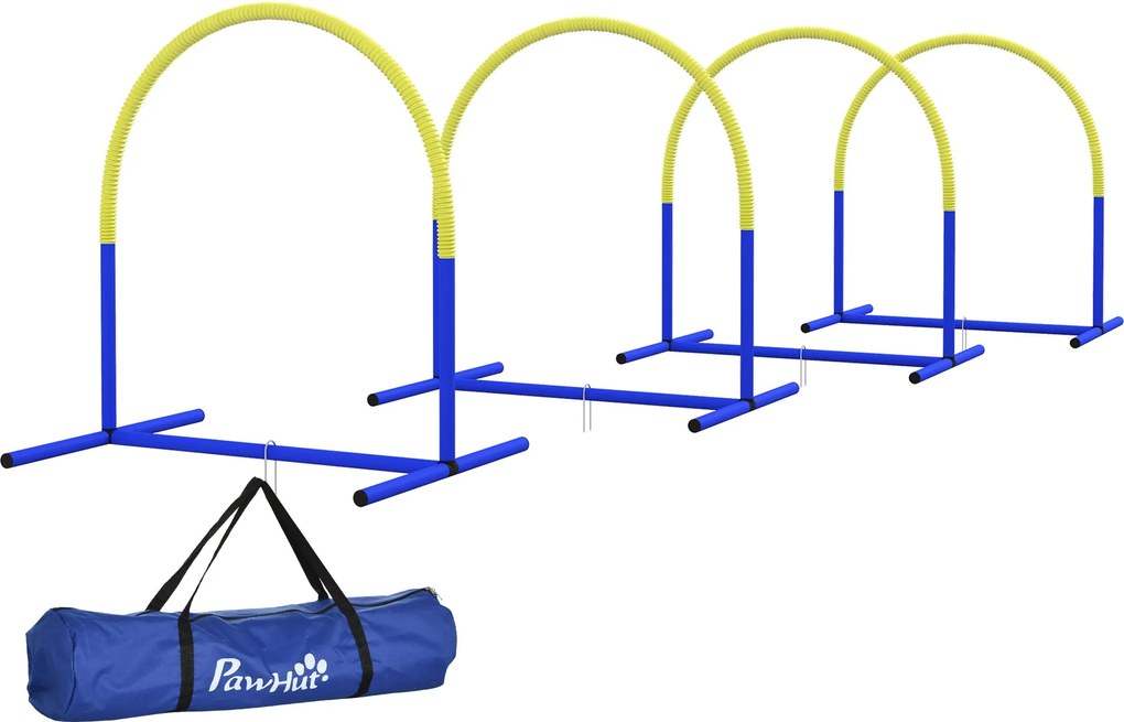 PawHut Kutya Agilitási Képző Eszköz, Kutya Agilitási Halmaz, 4 darabos akadály halmaz idősebb kutyák számára, Kutya Képző Halmaz Hordtáskával, Kék + S