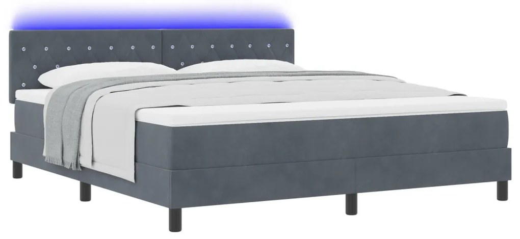 Box Spring Ágy Matraccal &amp; LED Sötétszürke 180x200 cm Bársony