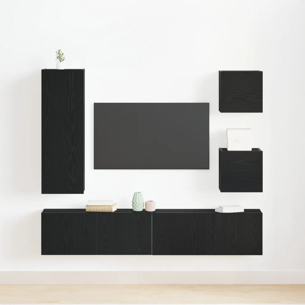 TV Szekrény Készlet 6 pcs Musta tammi 160 x 30 x 30.5 cm