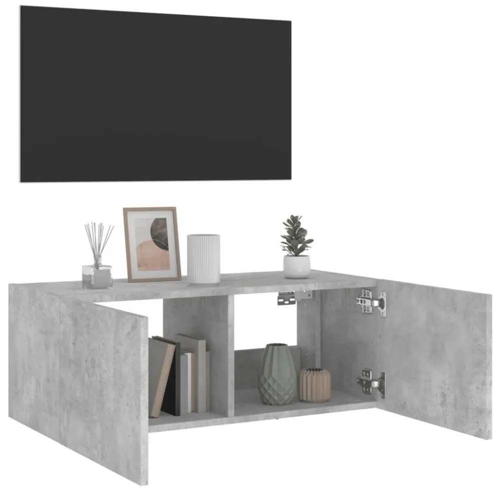 betonszürke falra szerelhető TV-szekrény LED-del 80x35x31 cm
