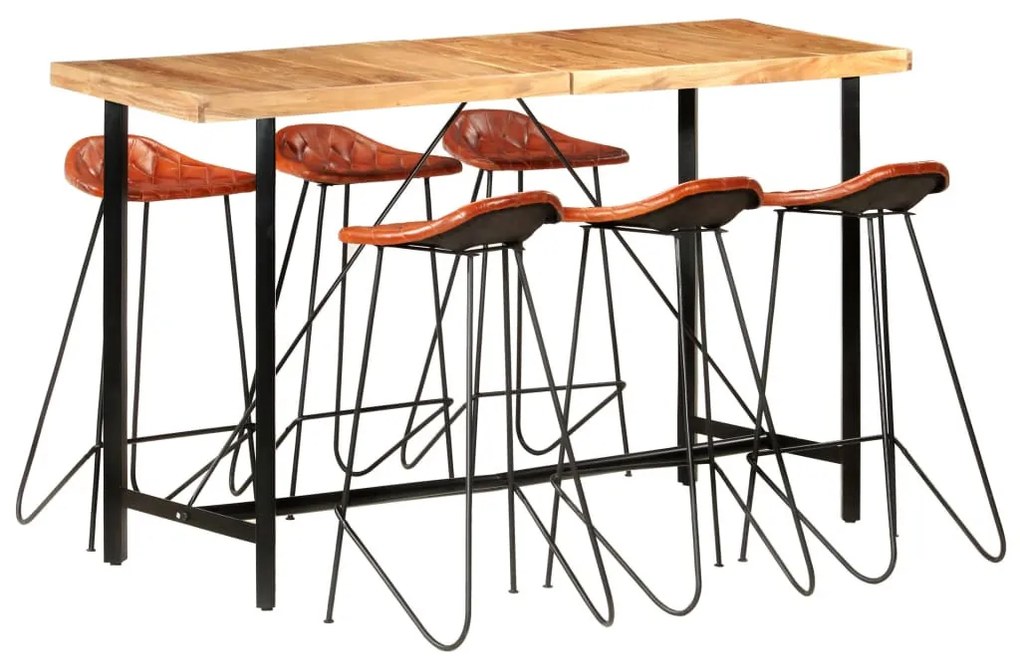 7 részes tömör fa és valódi bőr bárszett