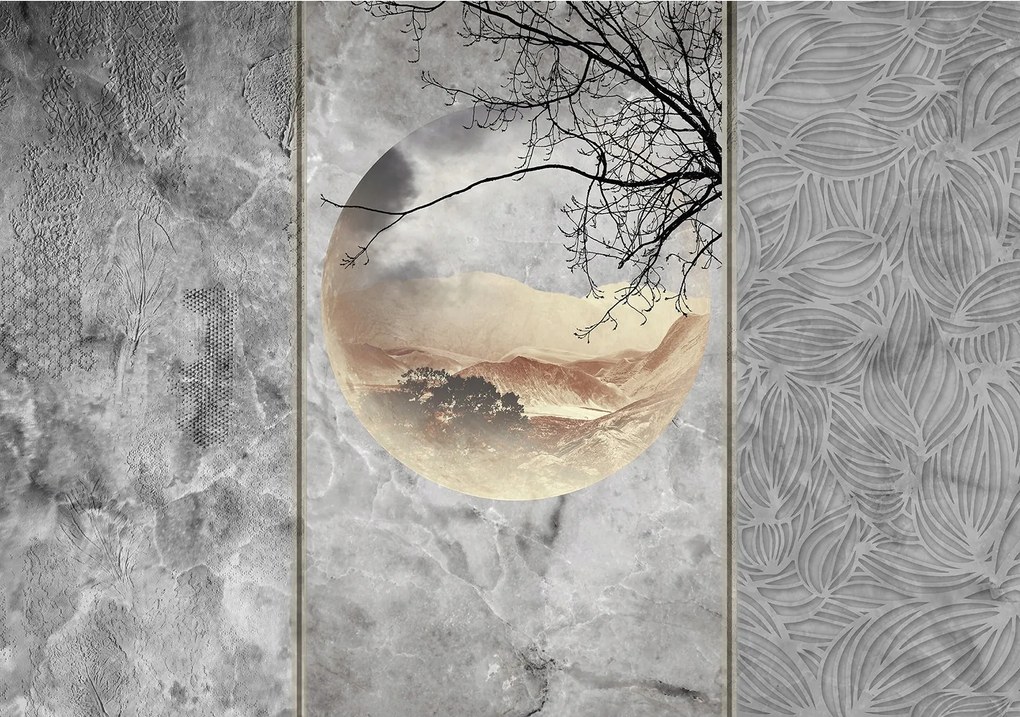 Fotótapéta flizelina Hegyek fa bézs szürke táj textúra 368x280 +ragasztó