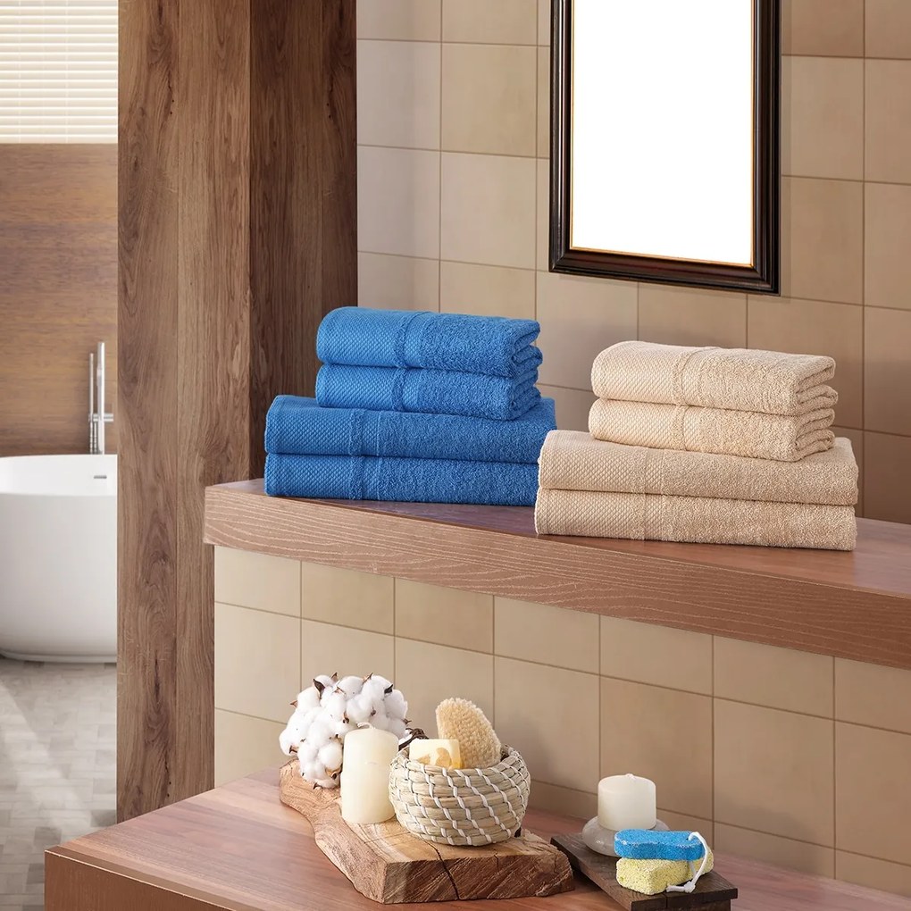 4Home Deluxe fürdőlepedő és törölköző szett kék70 x 140 cm, 50 x 100 cm, 50 x 100 cm, 70 x 140 cm