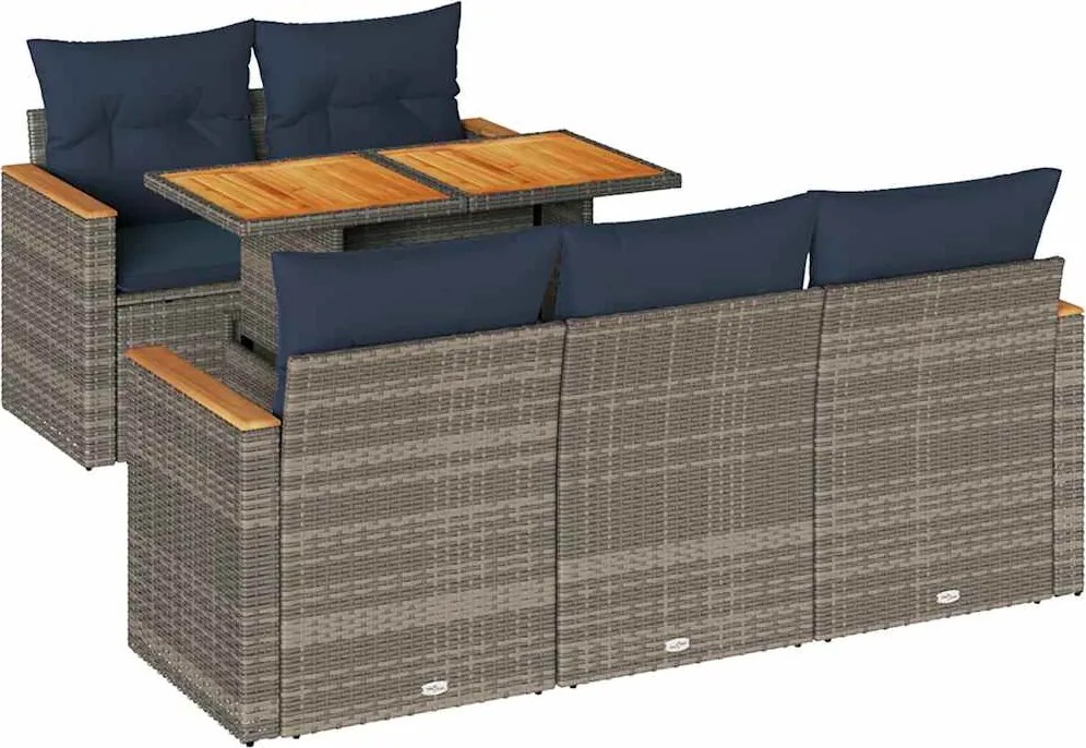 vidaXL 6 részes szürke polyrattan kerti ülőgarnitúra párnákkal