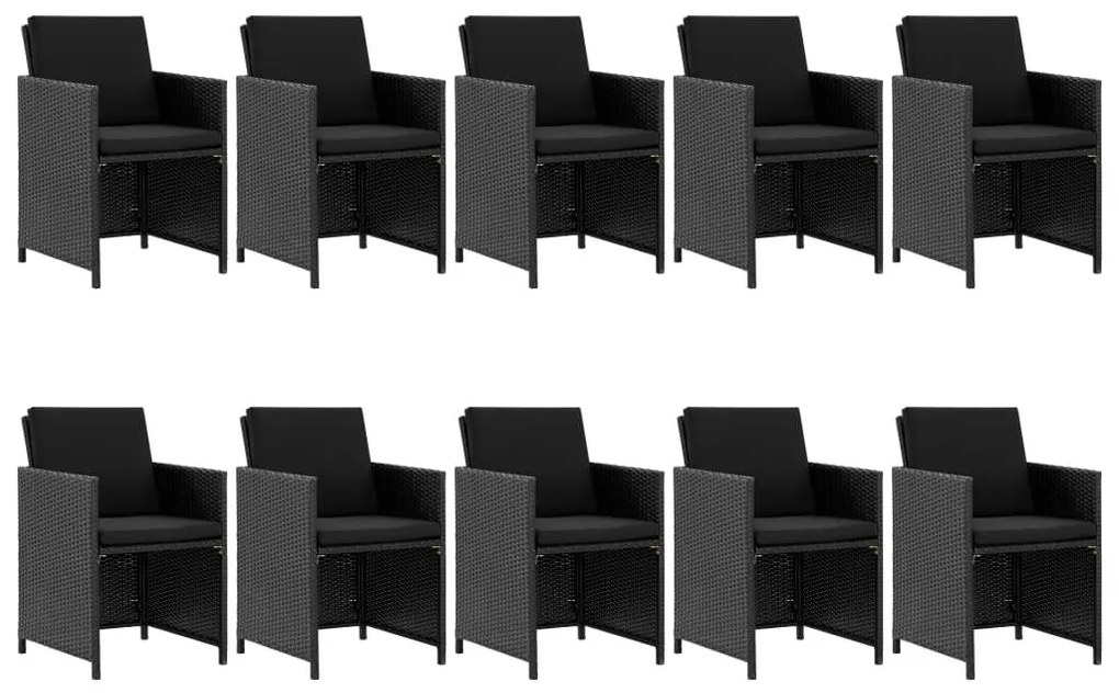 11-részes fekete polyrattan kültéri étkezőszett párnákkal