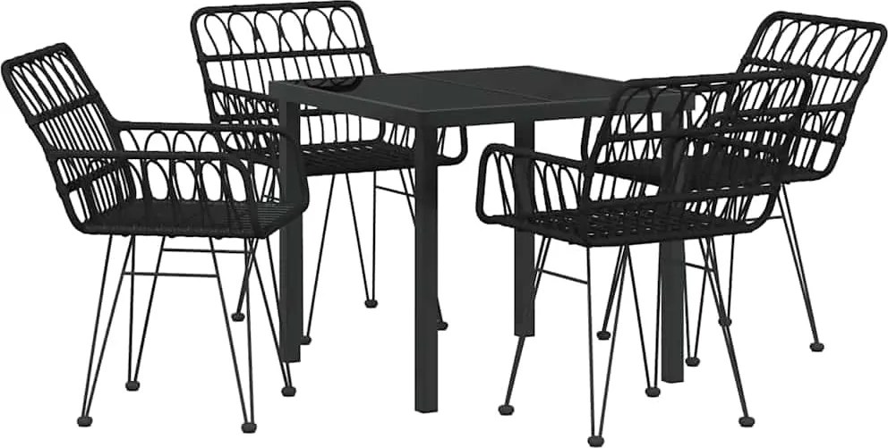 vidaXL Kert étkező szett 5 pcs Fekete Porszórt acél