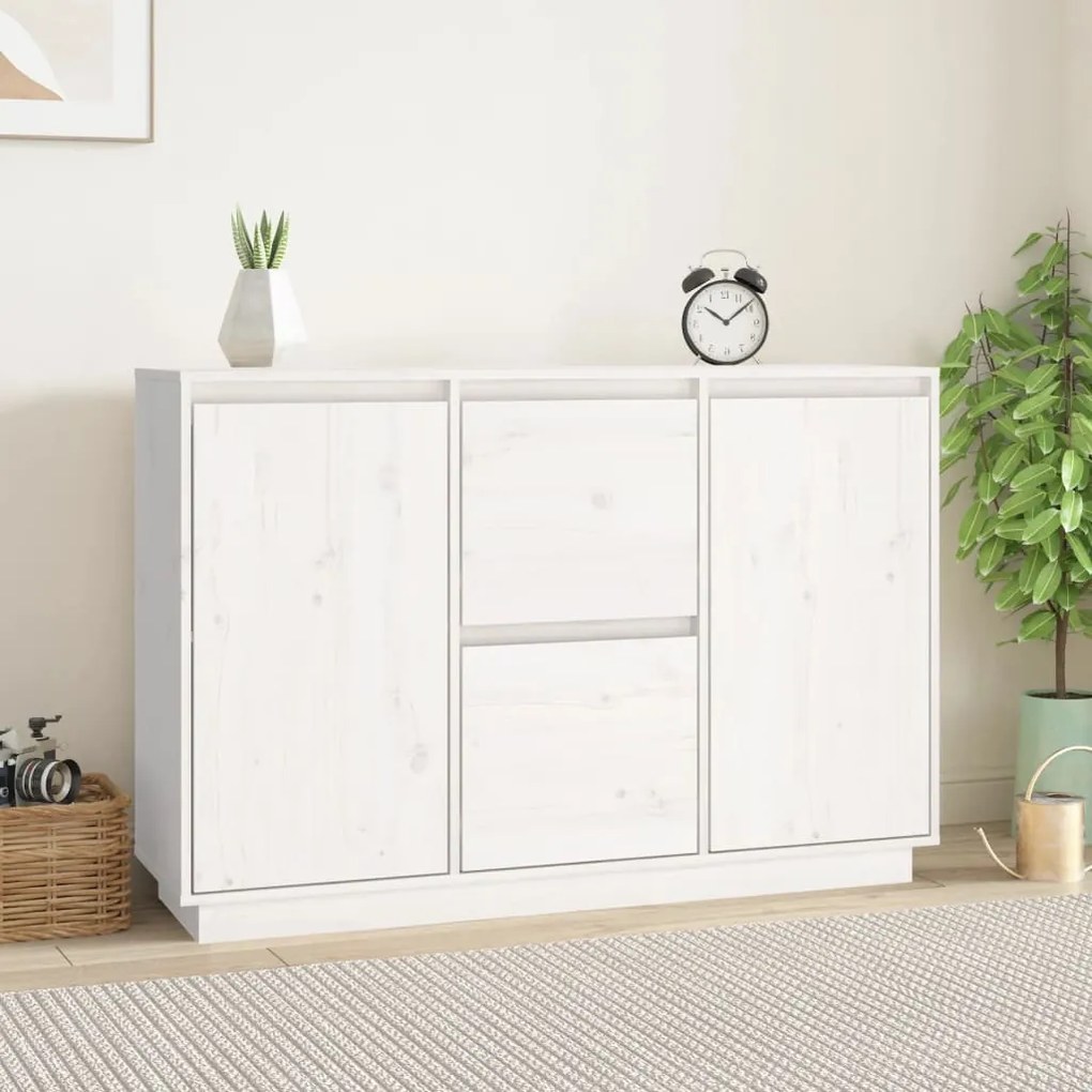 fehér tömör fenyőfa tálalószekrény 111 x 34 x 75 cm
