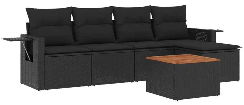 6 részes fekete polyrattan kerti ülőgarnitúra párnákkal