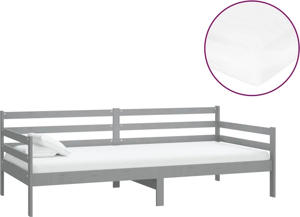 vidaXL szürke tömör fenyőfa dívány matraccal 90 x 200 cm
