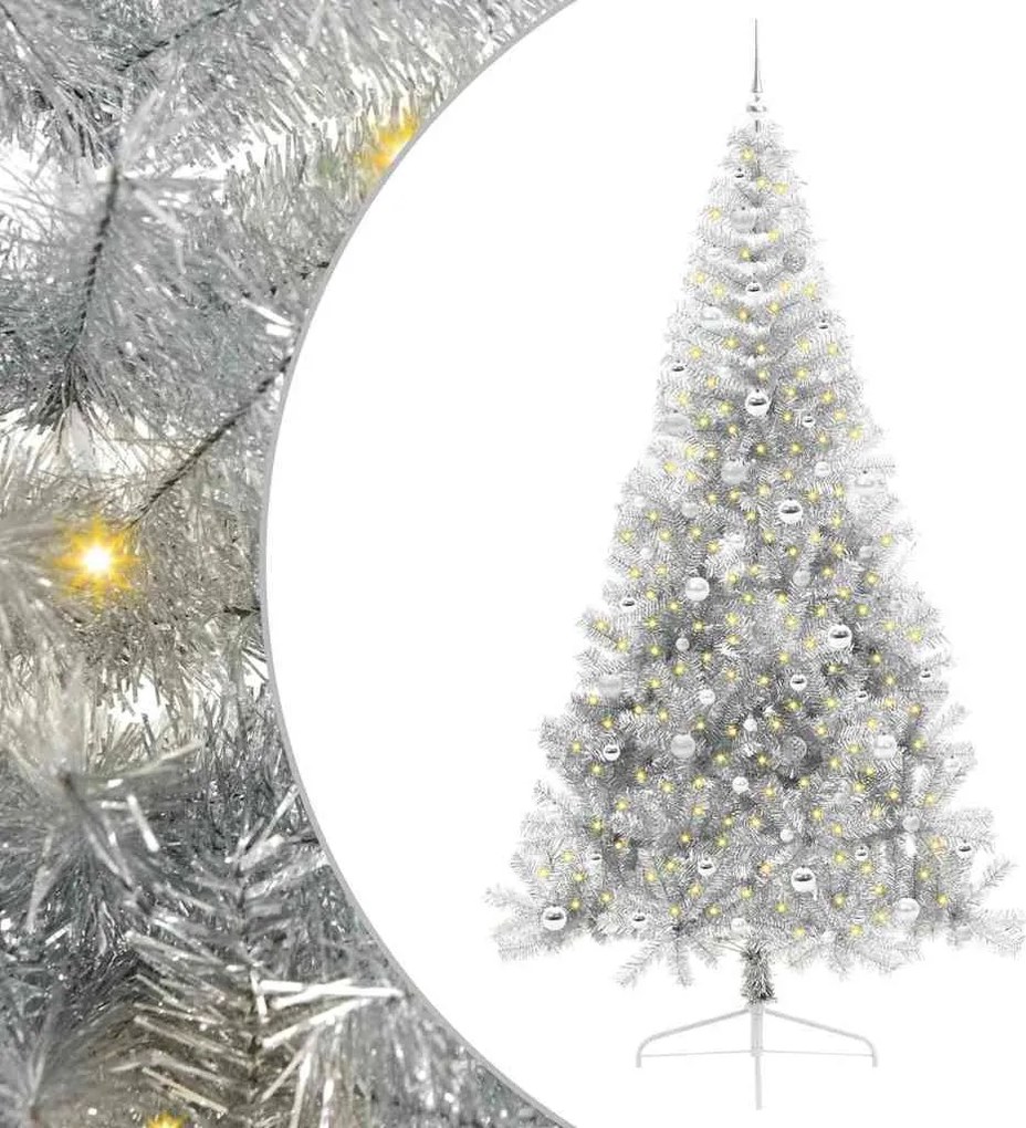 vidaXL Mesterséges, előre világított karácsonyi fa Ezüst 240 cm PET